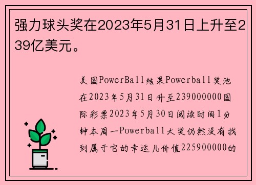 强力球头奖在2023年5月31日上升至239亿美元。